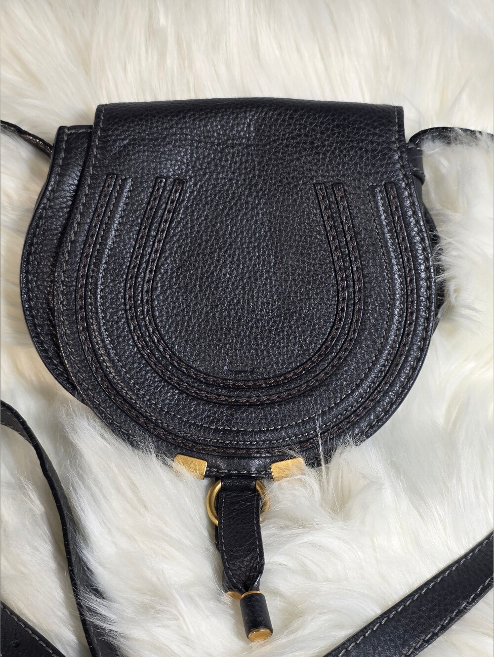 Chloé Marcie Small saddle bag in Black grained leather - Picture 2 of 14